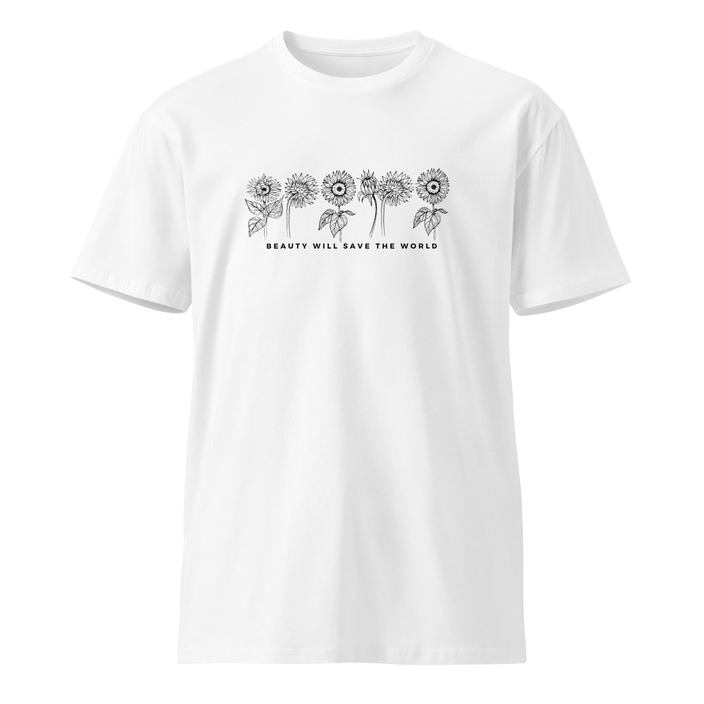 
                  
                    Phoebo White Unisex premium t-shirt | Flower Print and Text
                  
                