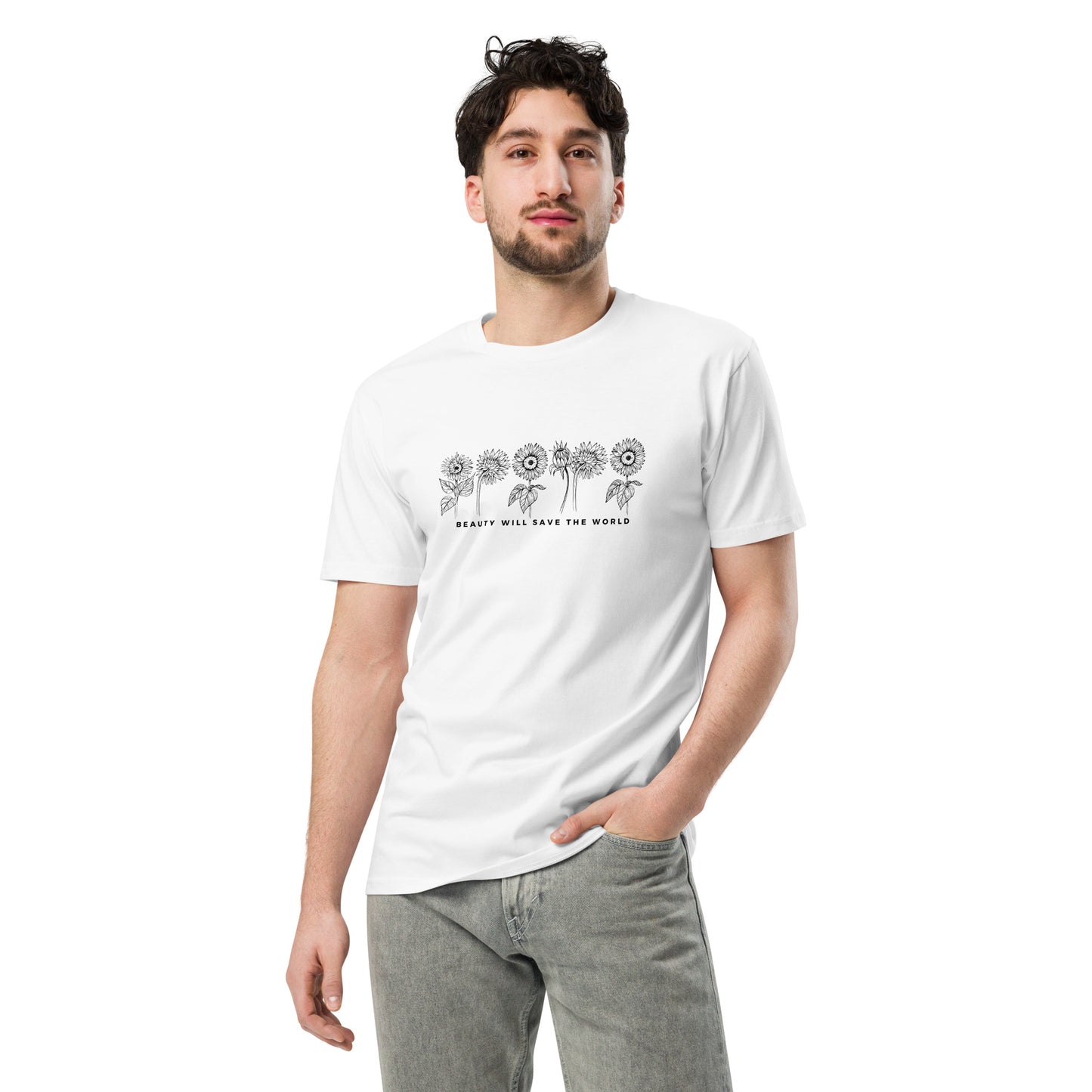 
                  
                    Phoebo White Unisex premium t-shirt | Flower Print and Text
                  
                