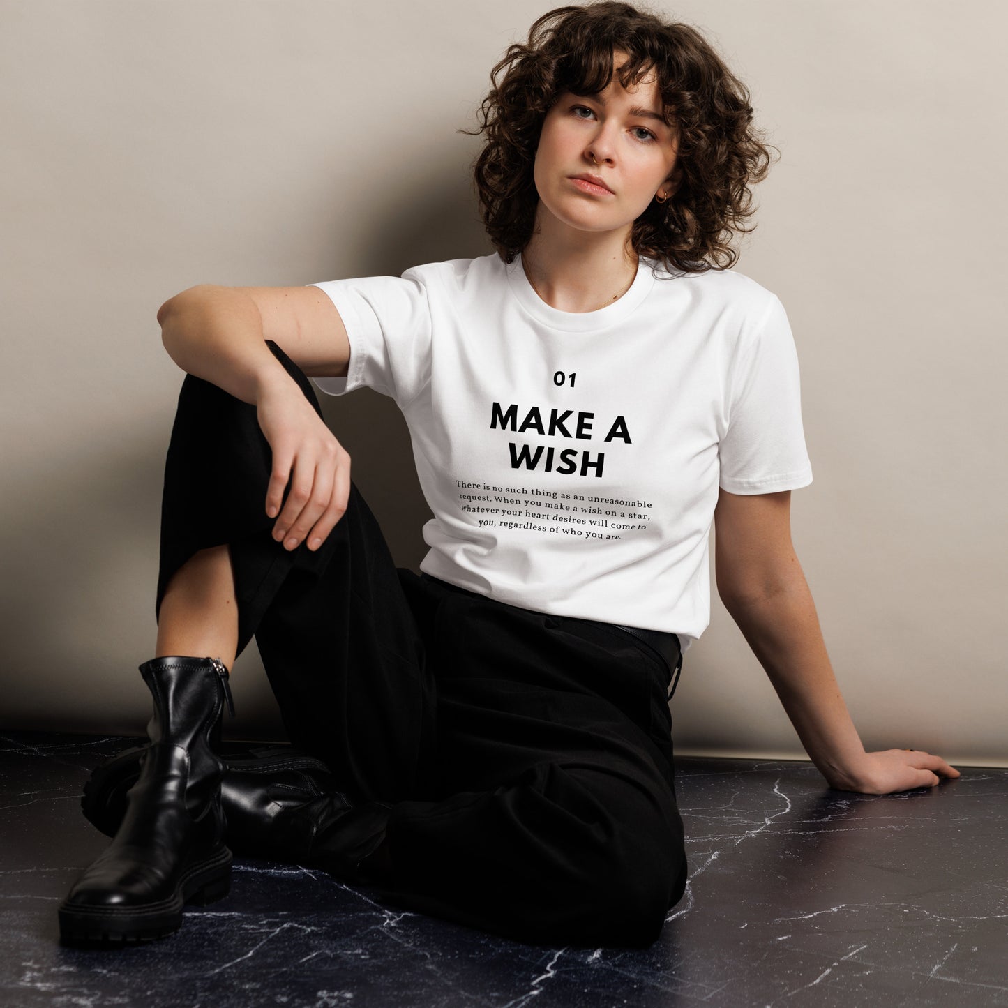 
                  
                    White Unisex premium t-shirt | MAKE A WISH Print
                  
                