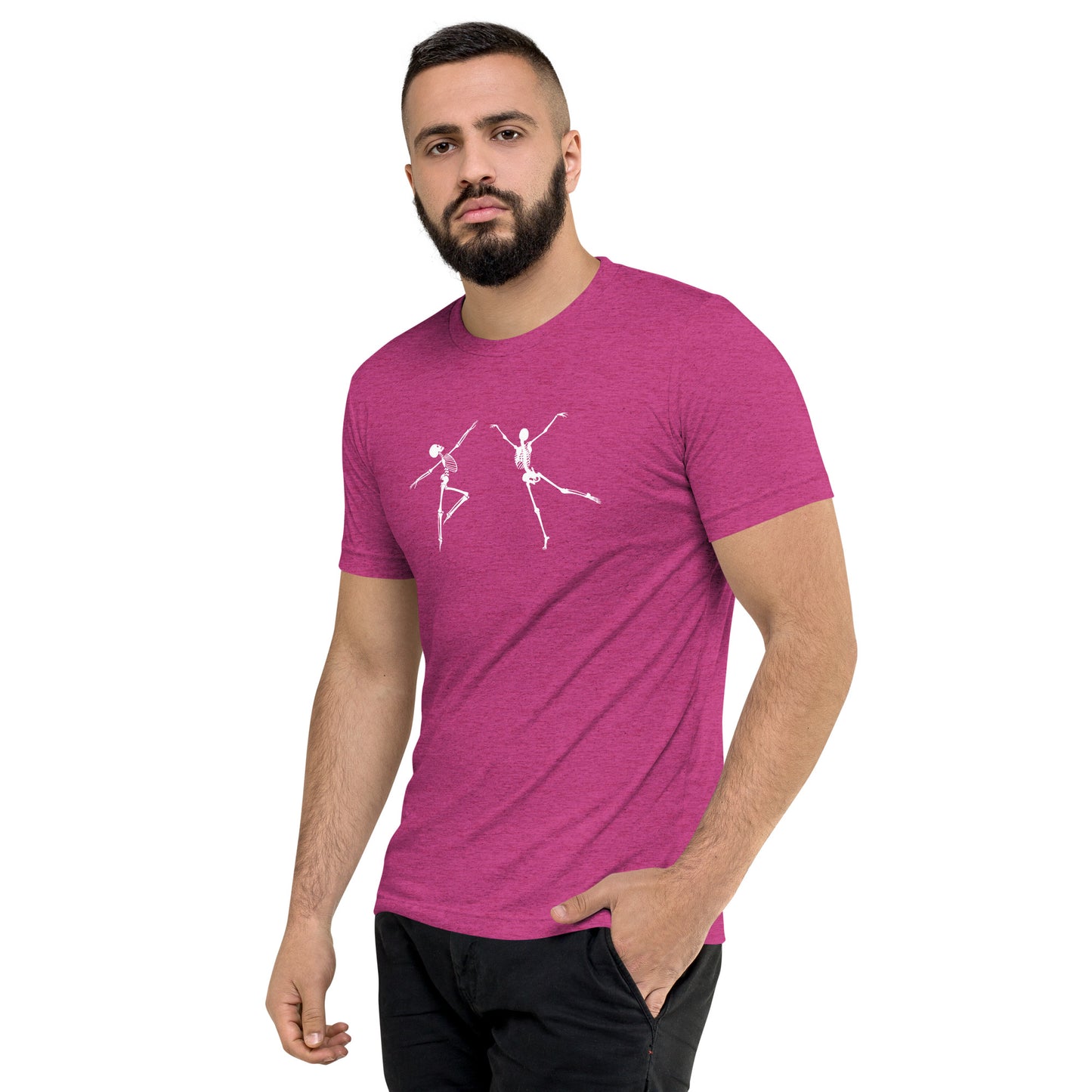 
                  
                    Vibrant Pink Short sleeve t-shirt | Dancing Skeletons Print
                  
                