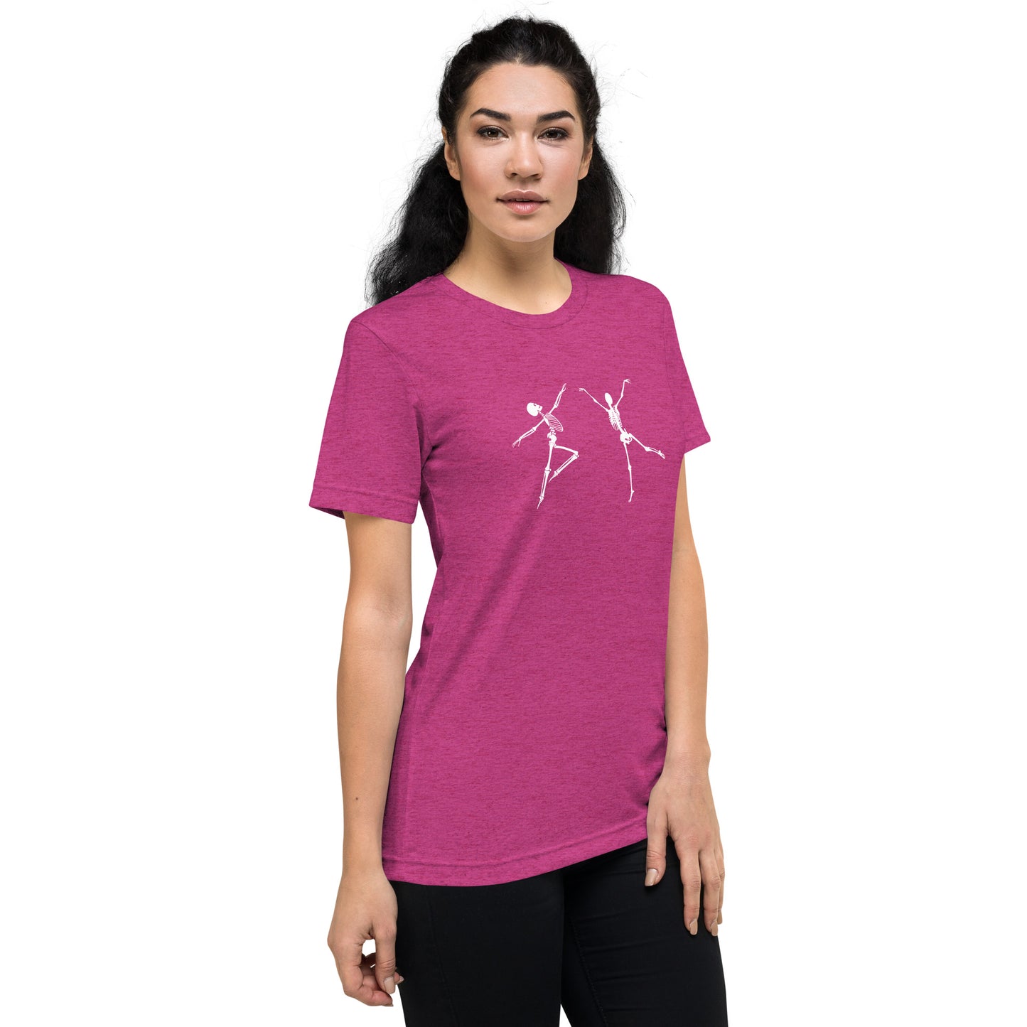 
                  
                    Vibrant Pink Short sleeve t-shirt | Dancing Skeletons Print
                  
                