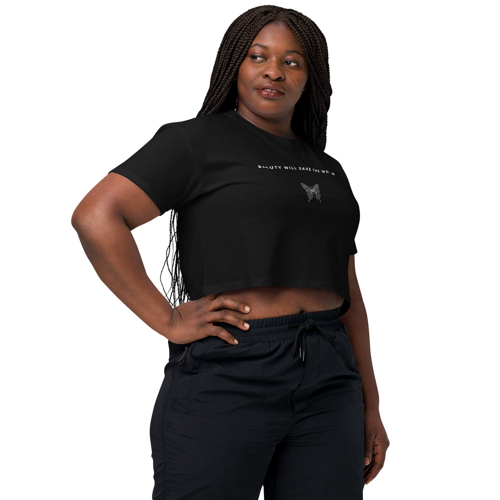 
                  
                    Black women’s Crop Tee with Butterfly Design | Inspiring Message
                  
                