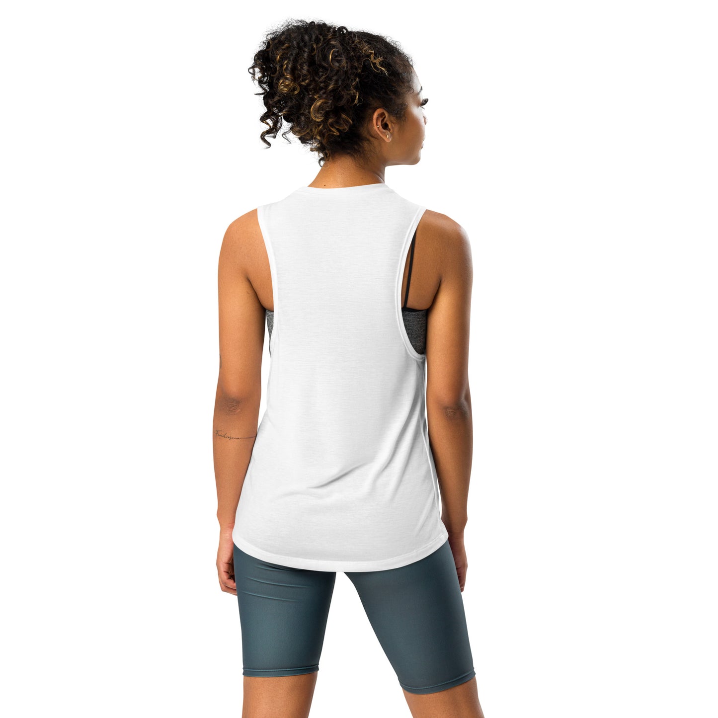 
                  
                    Ladies’ White Muscle Tank
                  
                