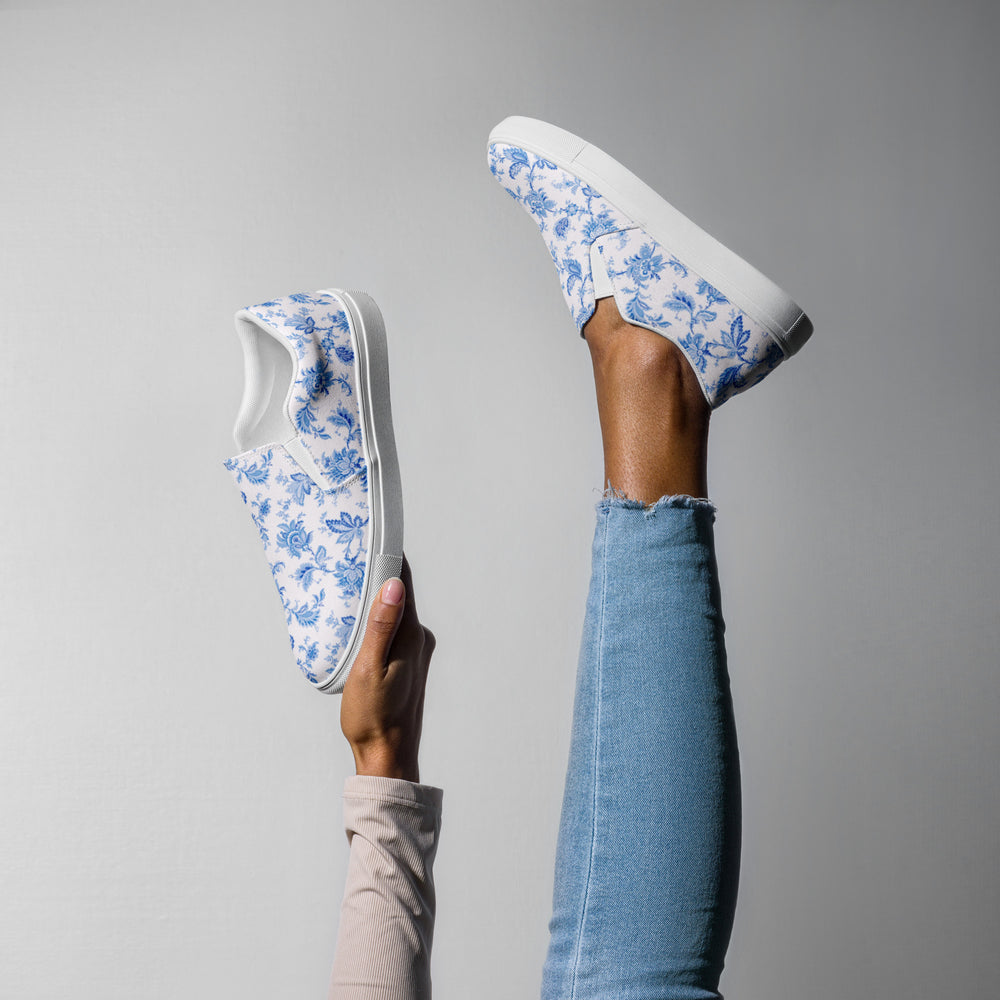 Light Blue Women’s Slip-On Canvas Shoes | Blue Floral Print